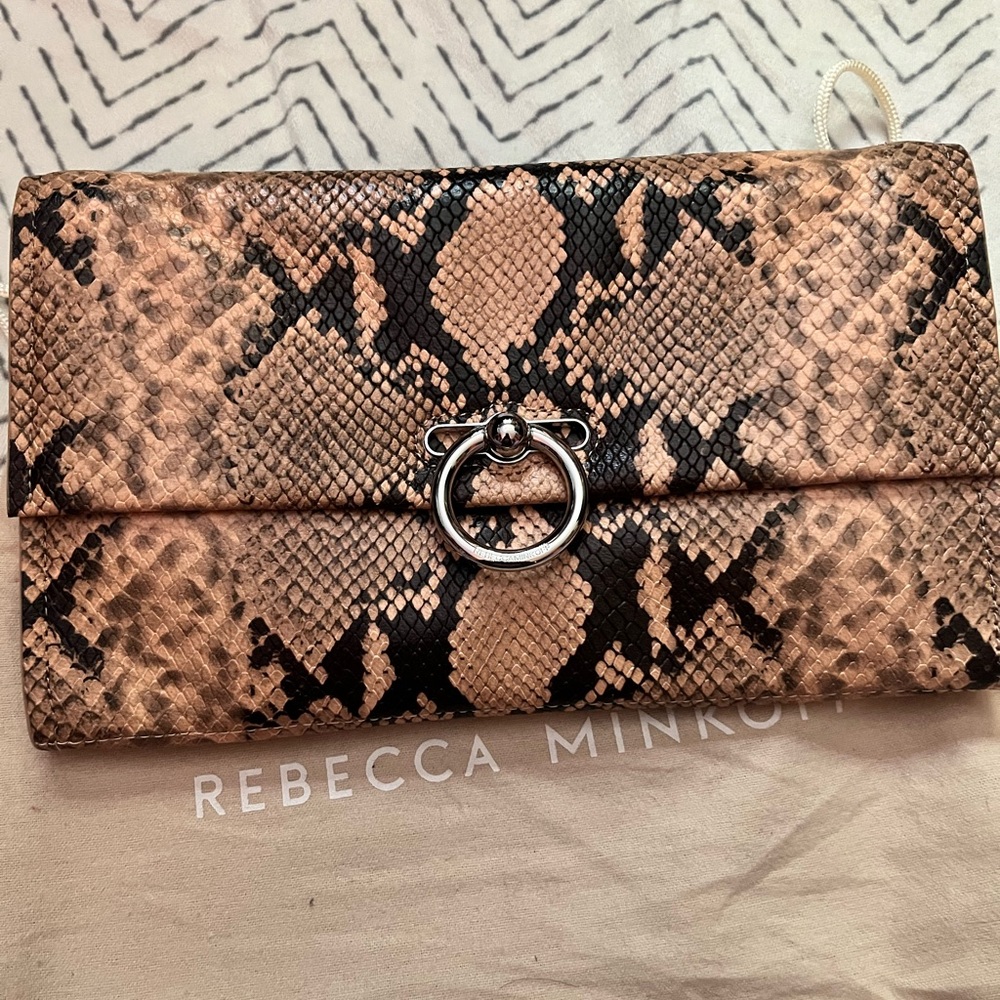 Rebecca Minkoff snakeskin clutch with shoulder strap